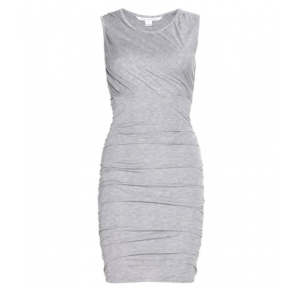 DVF Diane Von Furtenberg Angelina Ruched Jersey Dress Gray Medium Draped Mini - Picture 3 of 16